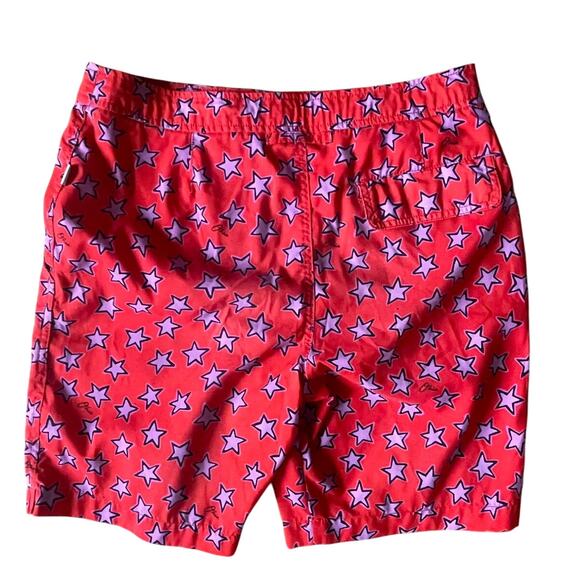 Onia Men's The Calder Swim Trunks Red w/ Purple Stars Size 30 - Picture 2 of 4